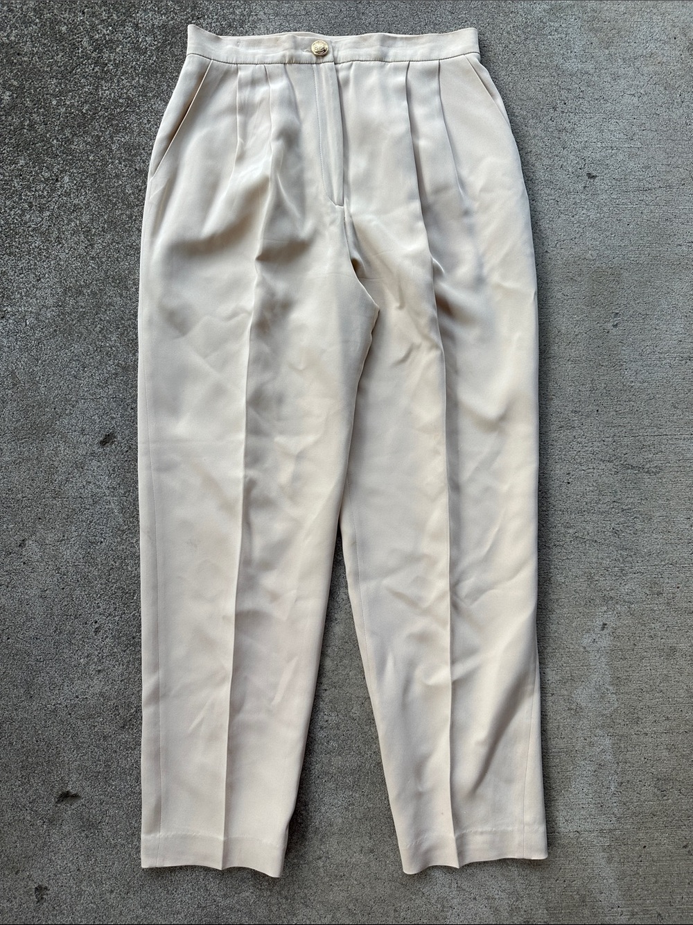 St. John Beige Silk High Waisted Trouser Pants